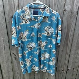 Tommy Bahama Men’s Hawaiian shirt size large Blue 100% Comfy Lyocell